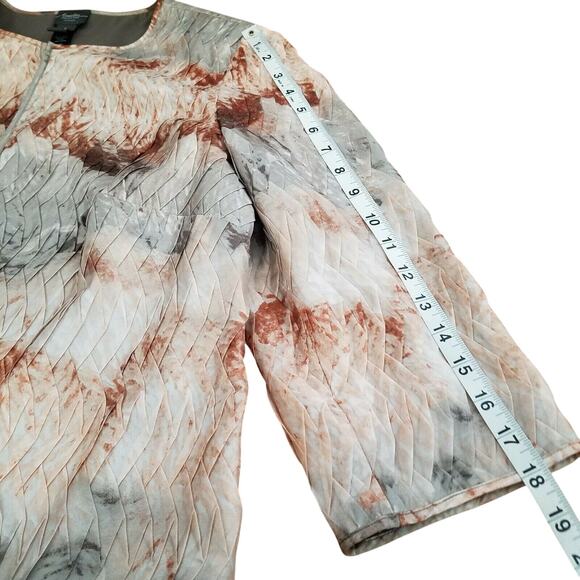 Chicos Travelers Pleated Artisan Jacket Gray Rust Red Sz 1 Medium 3/4 Sleeve - Picture 13 of 15